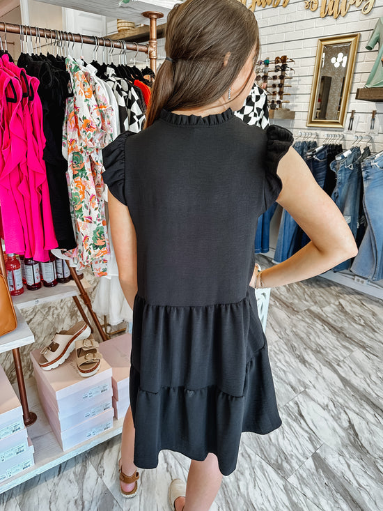 Charming Ruffle Sleeve Black Dress