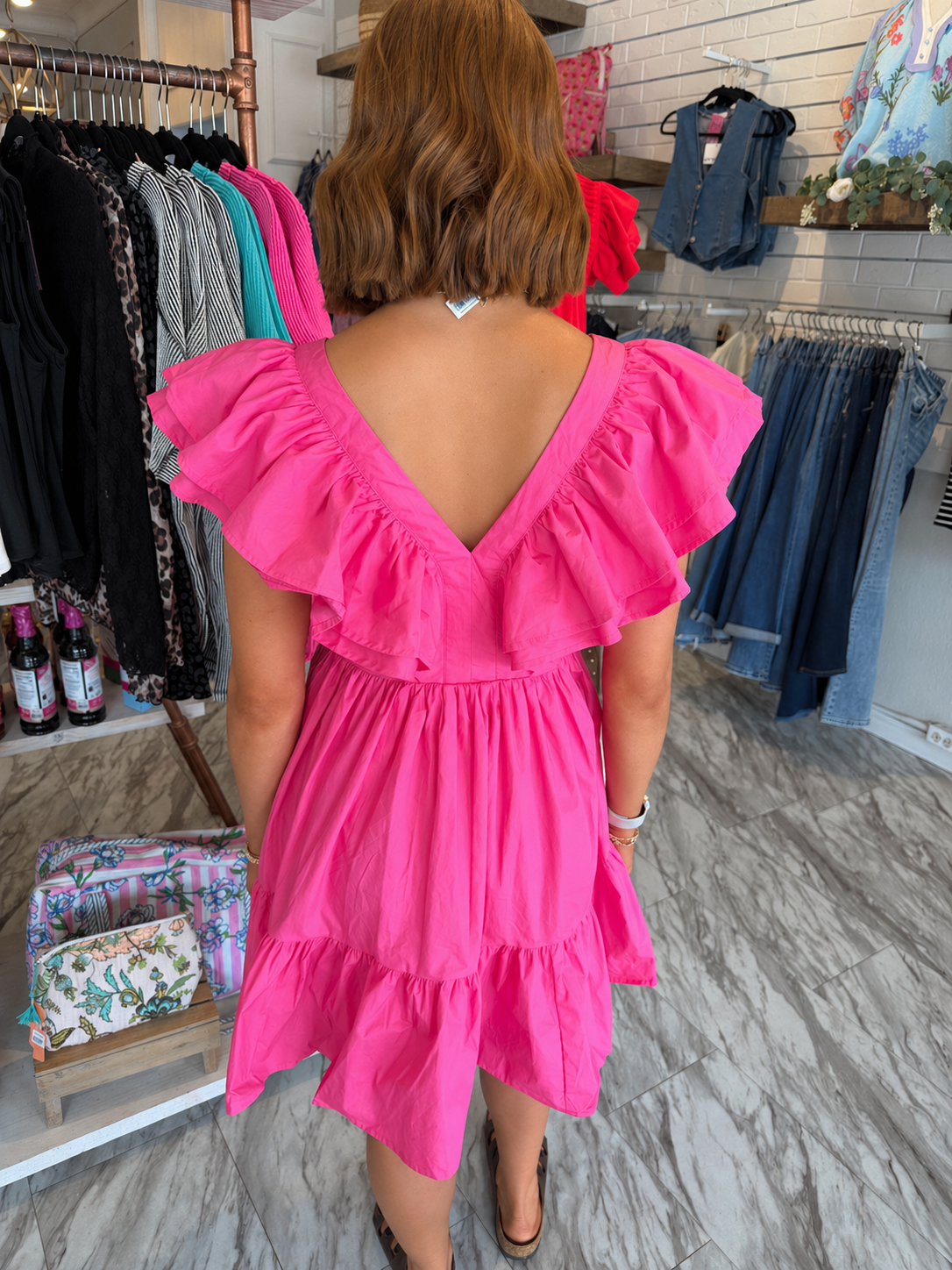 champagne and pink dress Champagne & Glam Pink Ruffle Dress L