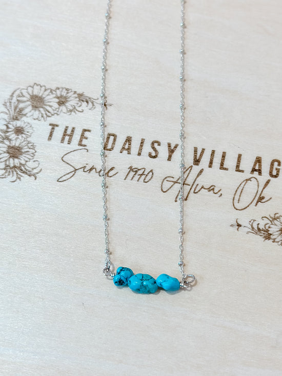 Turquoise Bar & Satellite Sterling Silver Necklace