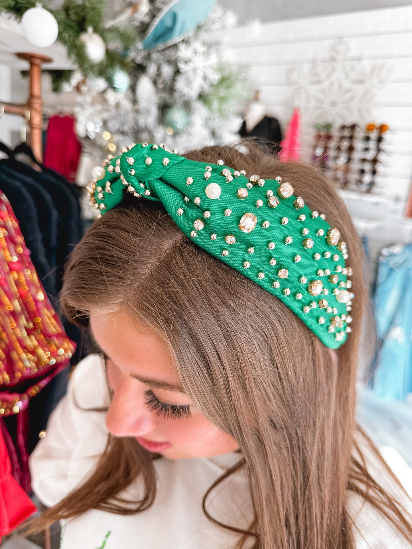 Emerald & Gold Crystal  Knotted Headband