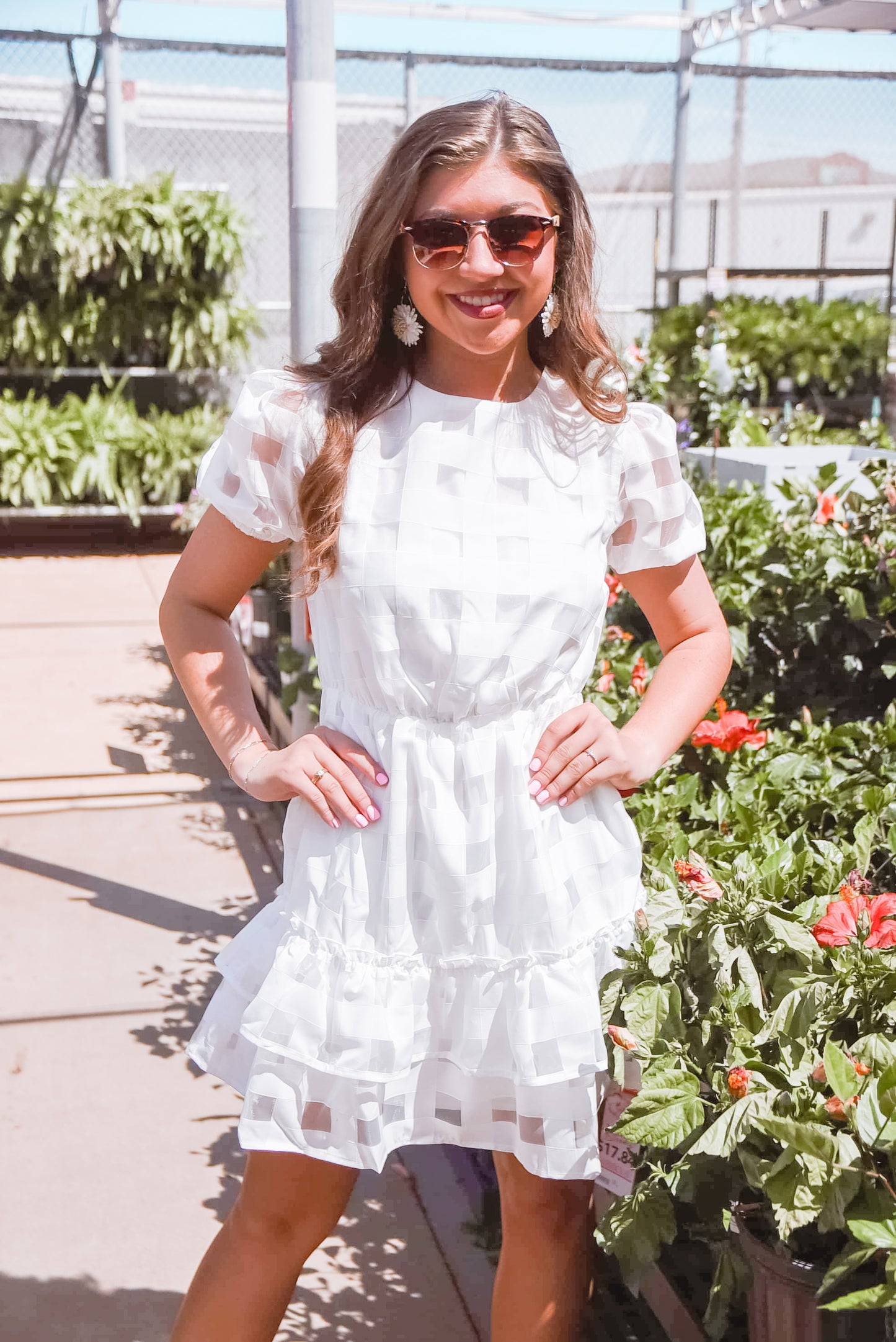 Charming Checkered White Dress