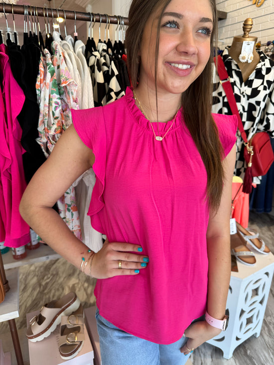 All Business Ruffle Detail Hot Pink Top