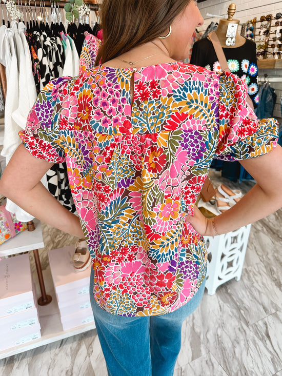 Flirty Fun Floral Embroidered Puff Sleeve Top