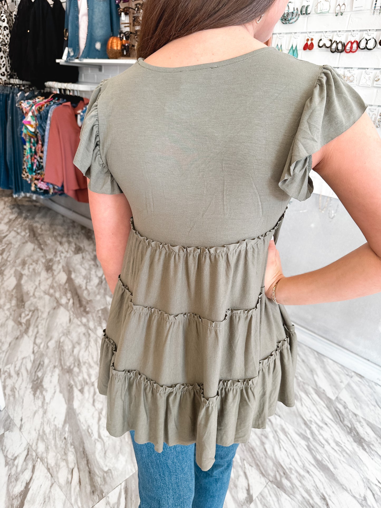 Thriving Layered Tunic Olive Top