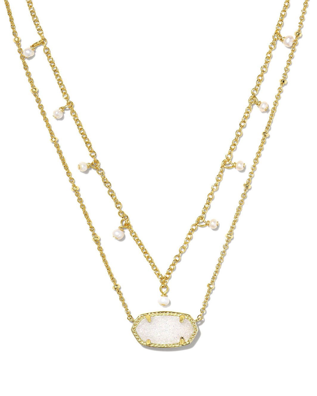 Elisa Pearl Multi-Strand Necklace in Gold Iridescent Drusy