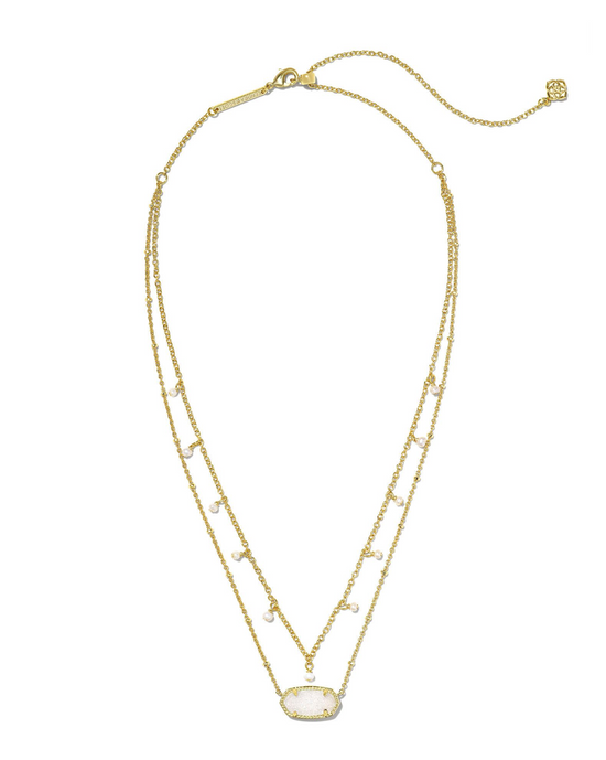 Elisa Pearl Multi-Strand Necklace in Gold Iridescent Drusy