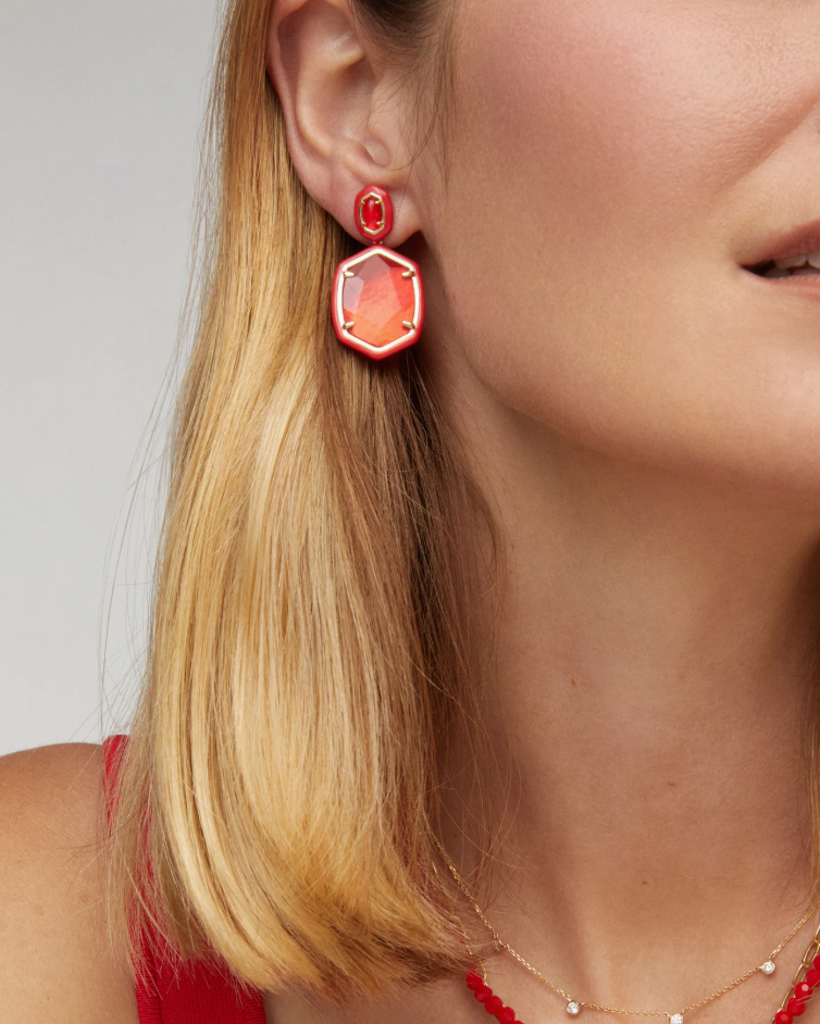 Daphne Enamel Frame Drop Earrings in Red Illusion – Daisy Village - Main Image
