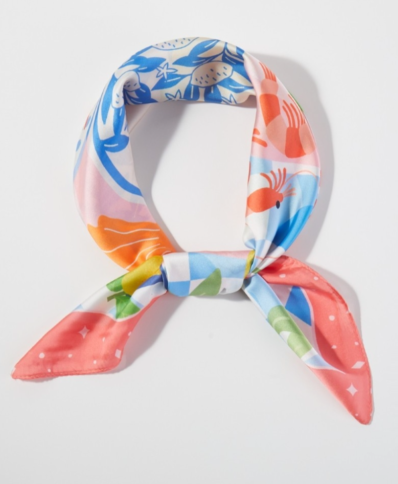 Seaside Feast Print Satin Square Scarf – Daisy Village