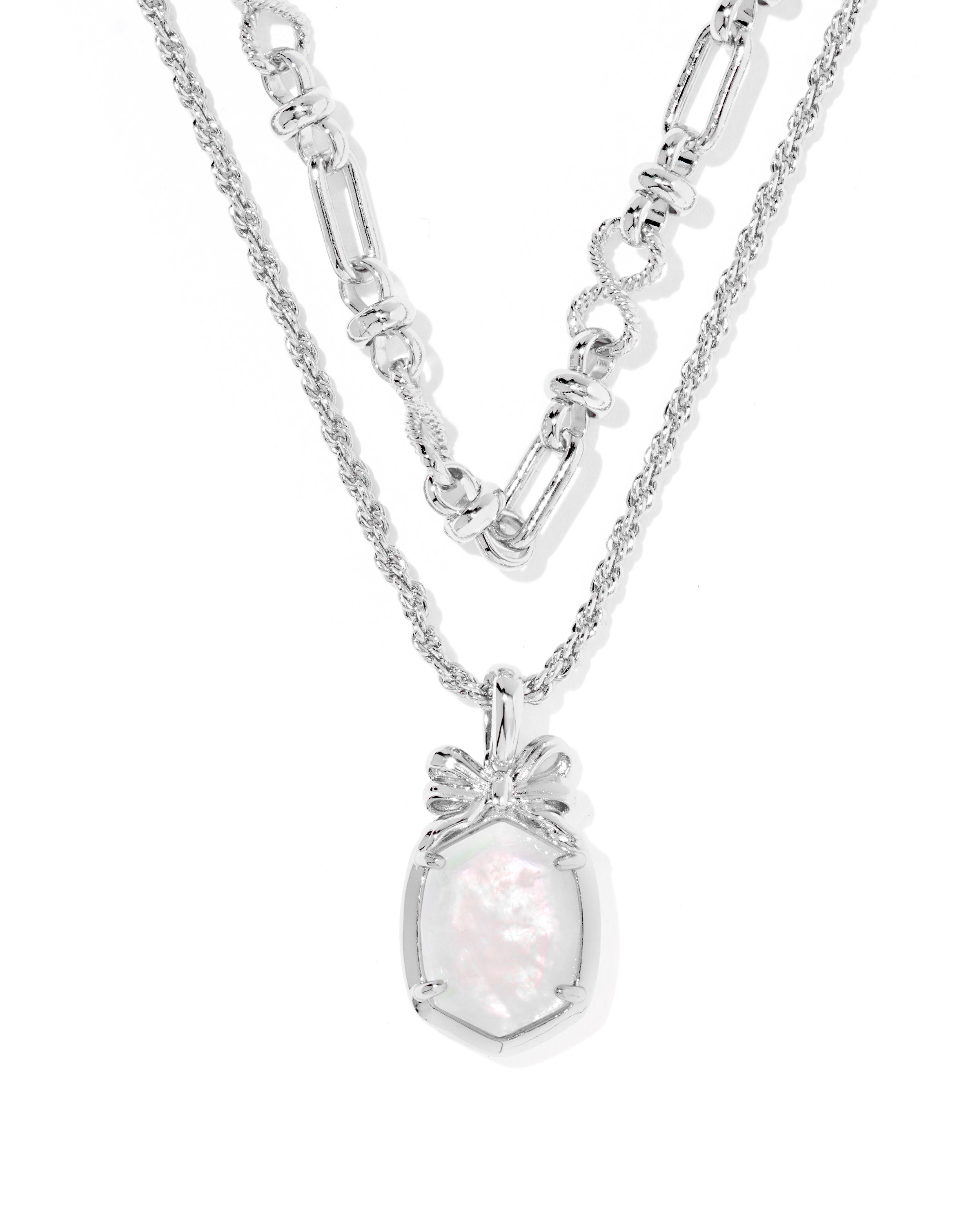 Daphne Bow Multi Strand Necklace in Iridescent Crystal Ivory