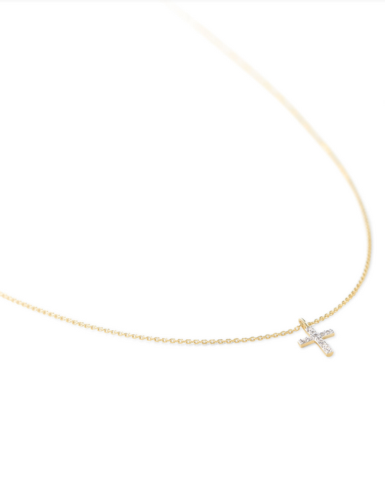 Cross Necklace in White Diamond | 14K Yellow Gold or 14K White Gold