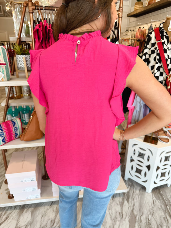All Business Ruffle Detail Hot Pink Top
