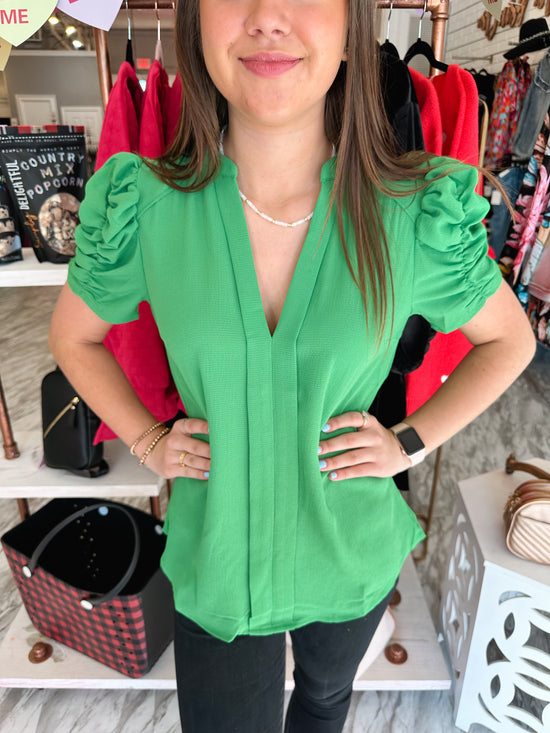 Casual Moment Kelly Green Shirring Top