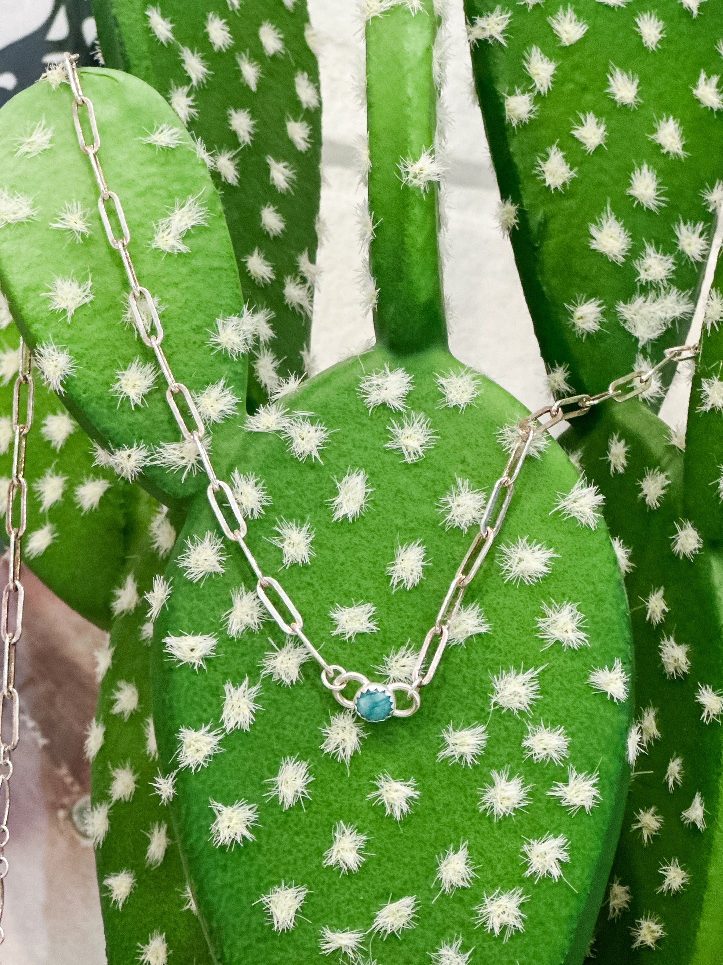 16" Kingman Turquoise Sterling Silver Paperclip Necklace