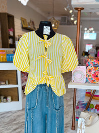 Take a Bow Seersucker Yellow Stripe Top