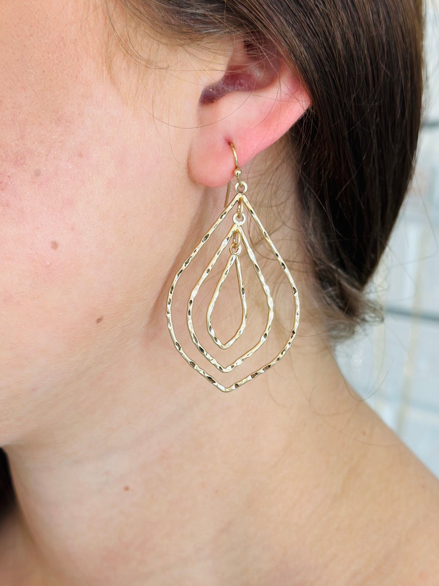 Triple Drop Hammered Teardrop Earrings