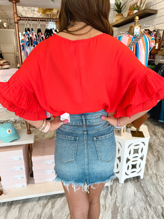 Feeling This Red Frill Top