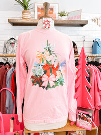 Bow-tiful Christmas Tree Pink Comfort Colors Long Sleeve Tee