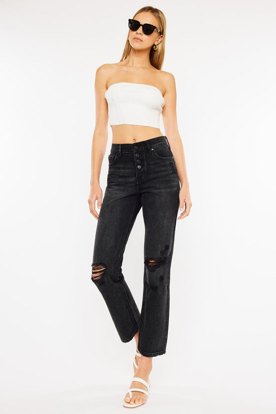 Liv Ultra 90s Distressed Relaxed Straight Black Denim