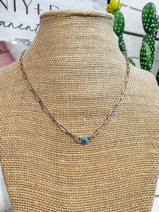 16" Kingman Turquoise Sterling Silver Paperclip Necklace
