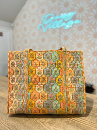 Vintage Boho Floral Print Quilted Reversible Tote Bag