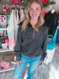 Chill Weather Mineral Washed Black Quarter Zip Top