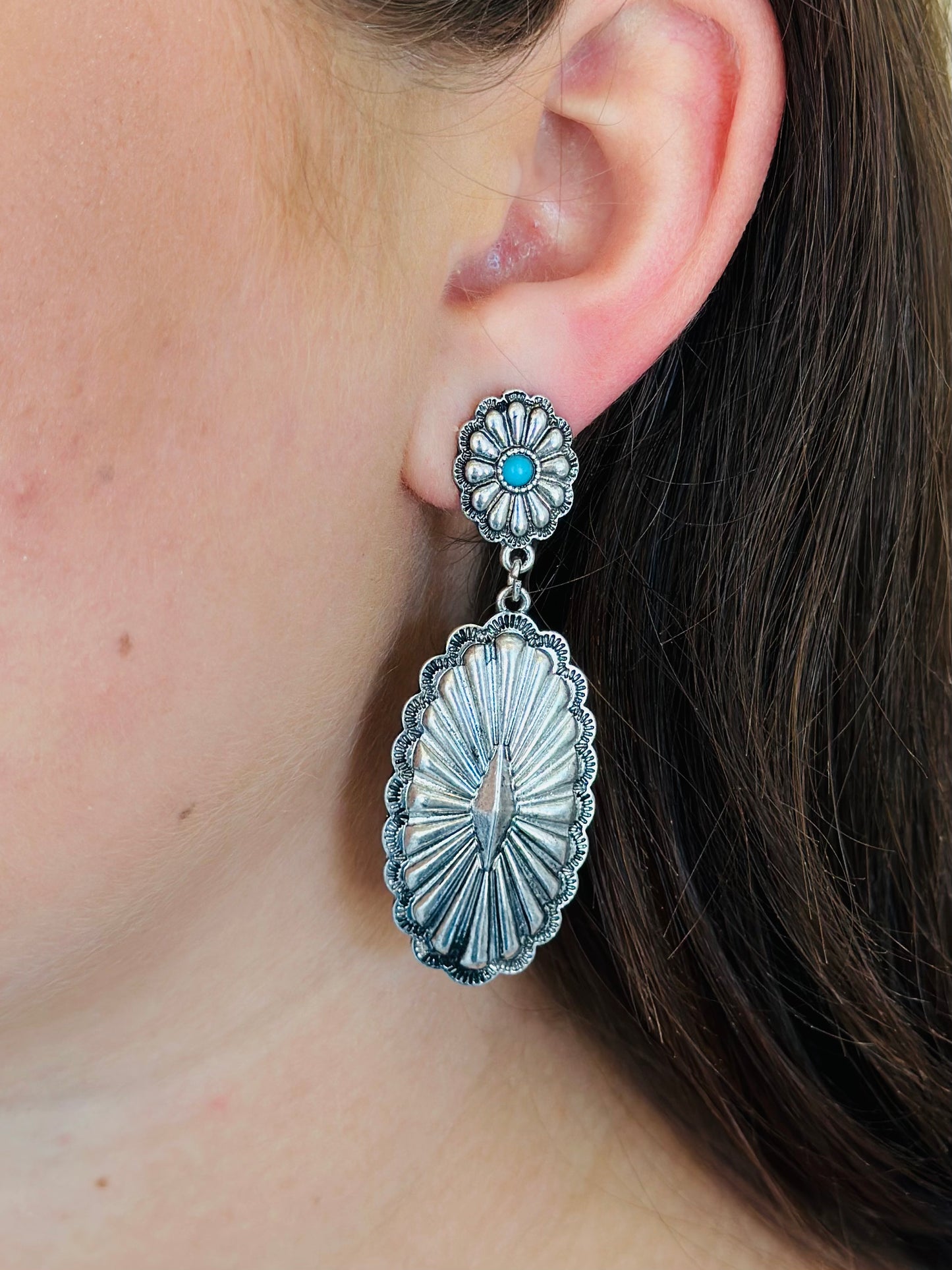 Turquoise Double Concho Drop Earring