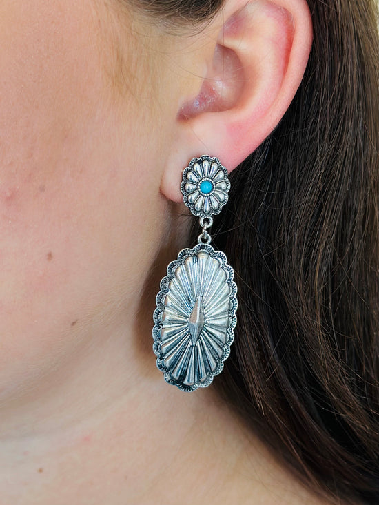Turquoise Double Concho Drop Earring