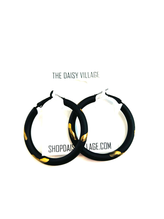 Black & Gold Matte Hoop Earrings