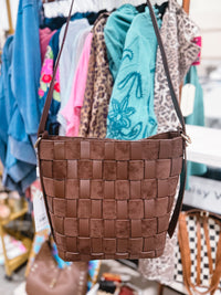 Naomi Woven Chocolate Bucket Bag