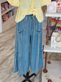 Star Frayed Side Chambray Palazzo Pants
