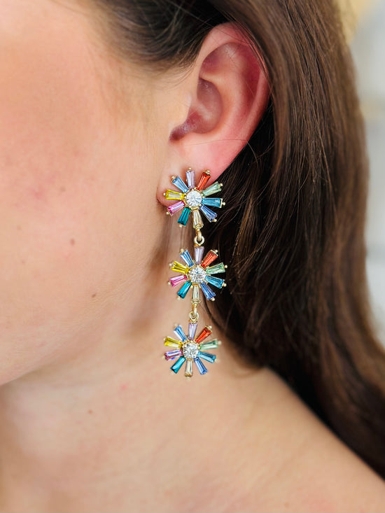 Pastel Pave Triple Flower Drop Earring