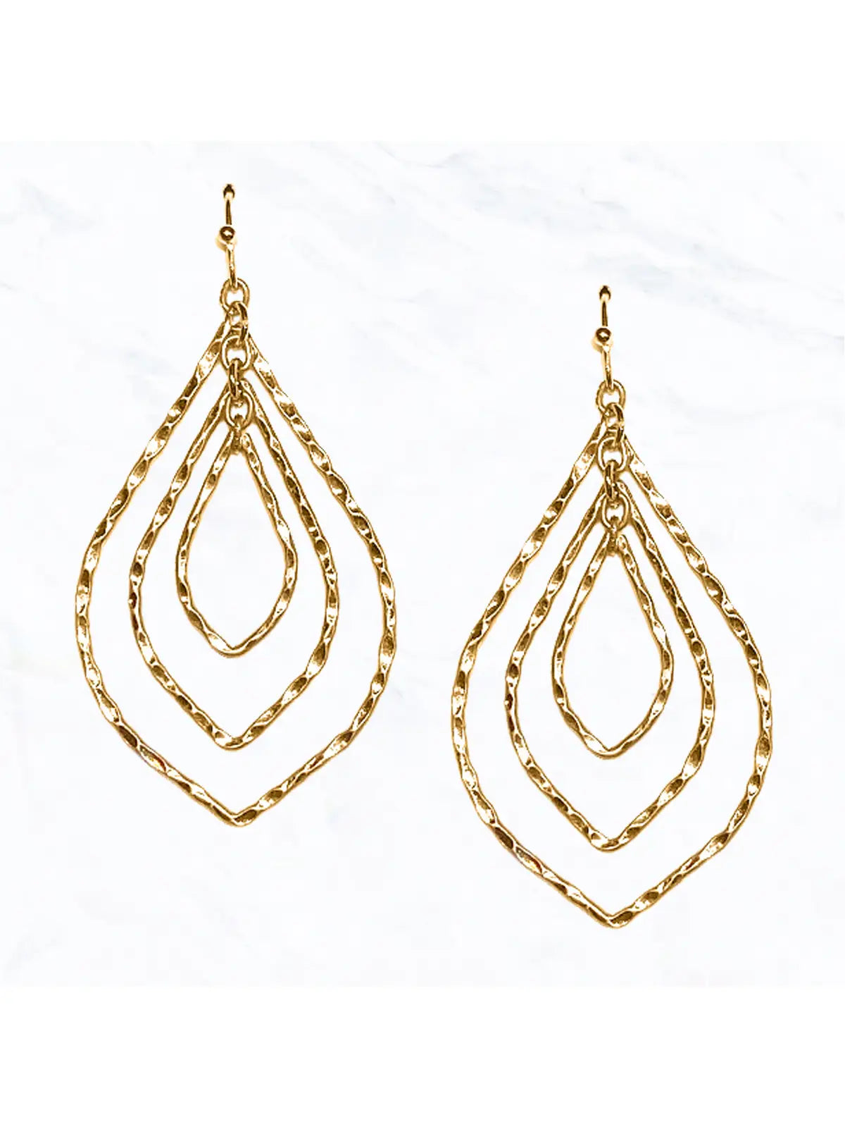 Triple Drop Hammered Teardrop Earrings