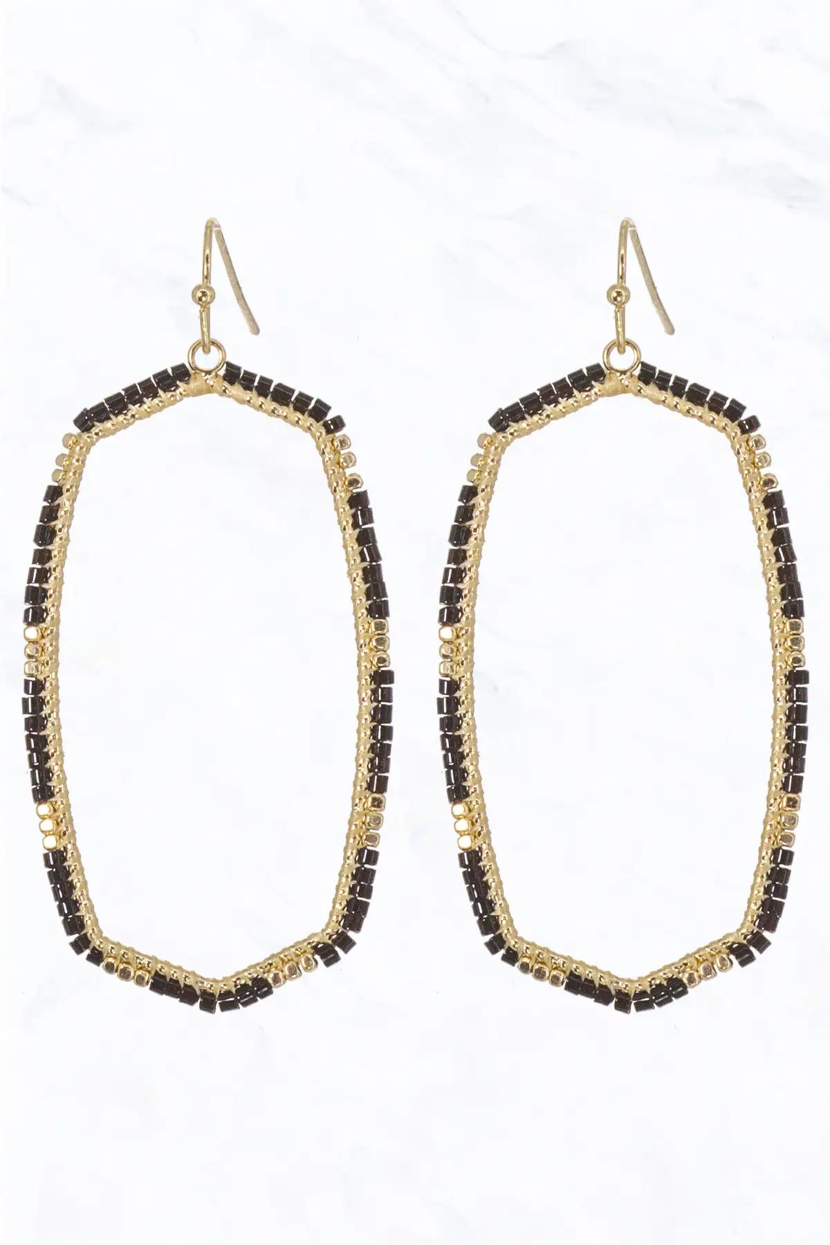 Hexagon Shape Wire with Seed Bead Earrings