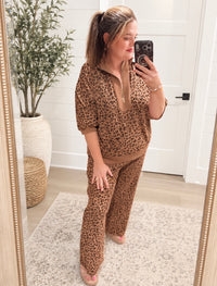 Live in Leopard Textured Quarter Zip Pullover & Pant Lounge Set