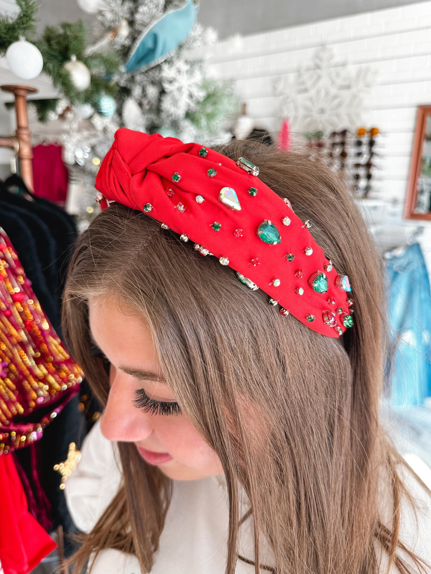 Holiday Fire Crystal Red Knotted Headband