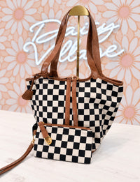 Stella Checkered Bucket Tote Bag