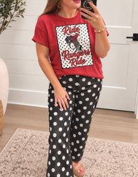 Black Polka Dot Stretchy Wide Leg Denim Jeans