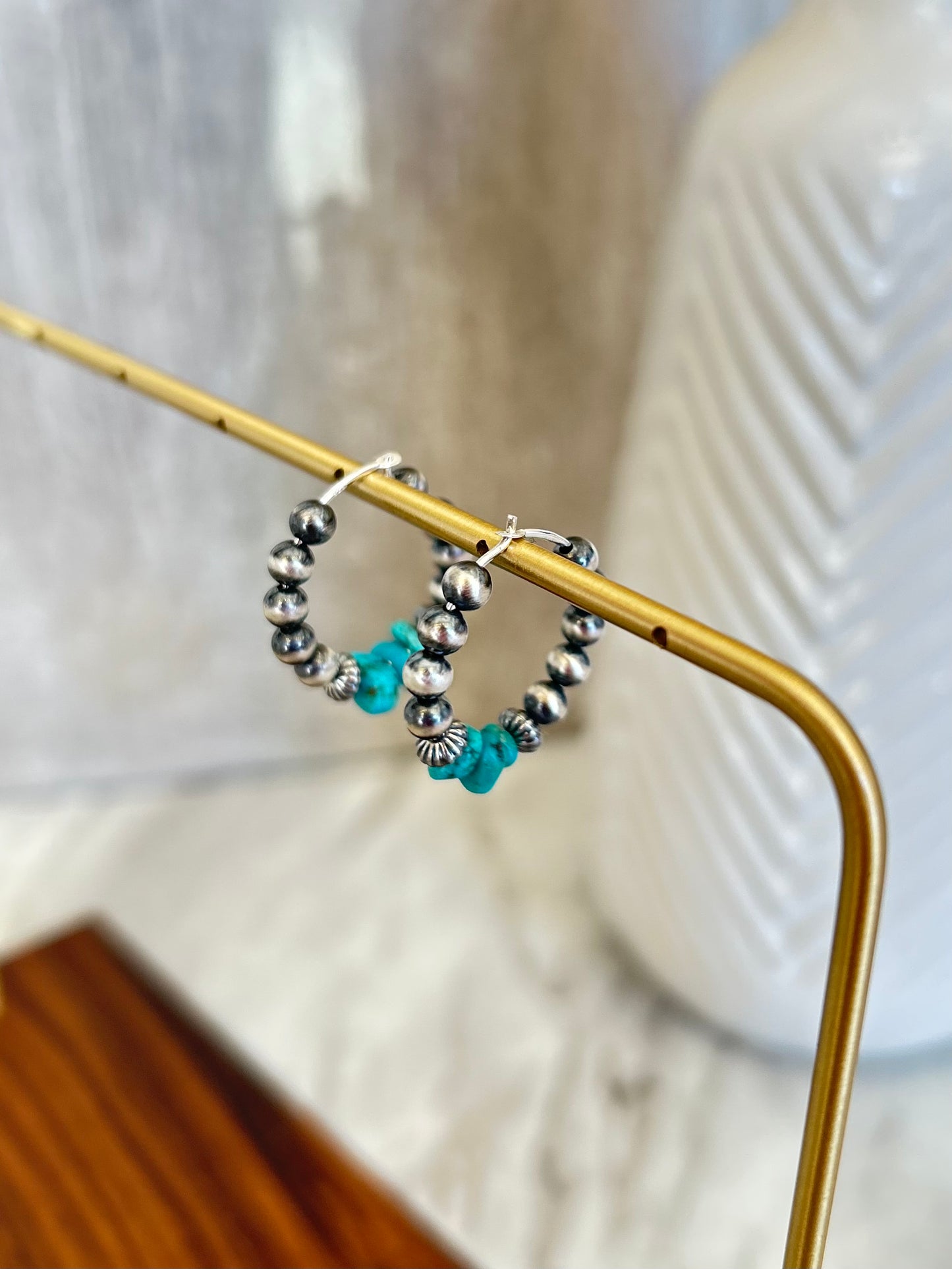Daisy Kingman Turquoise Drop & Navajo Pearl Sterling Silver Huggie Earrings