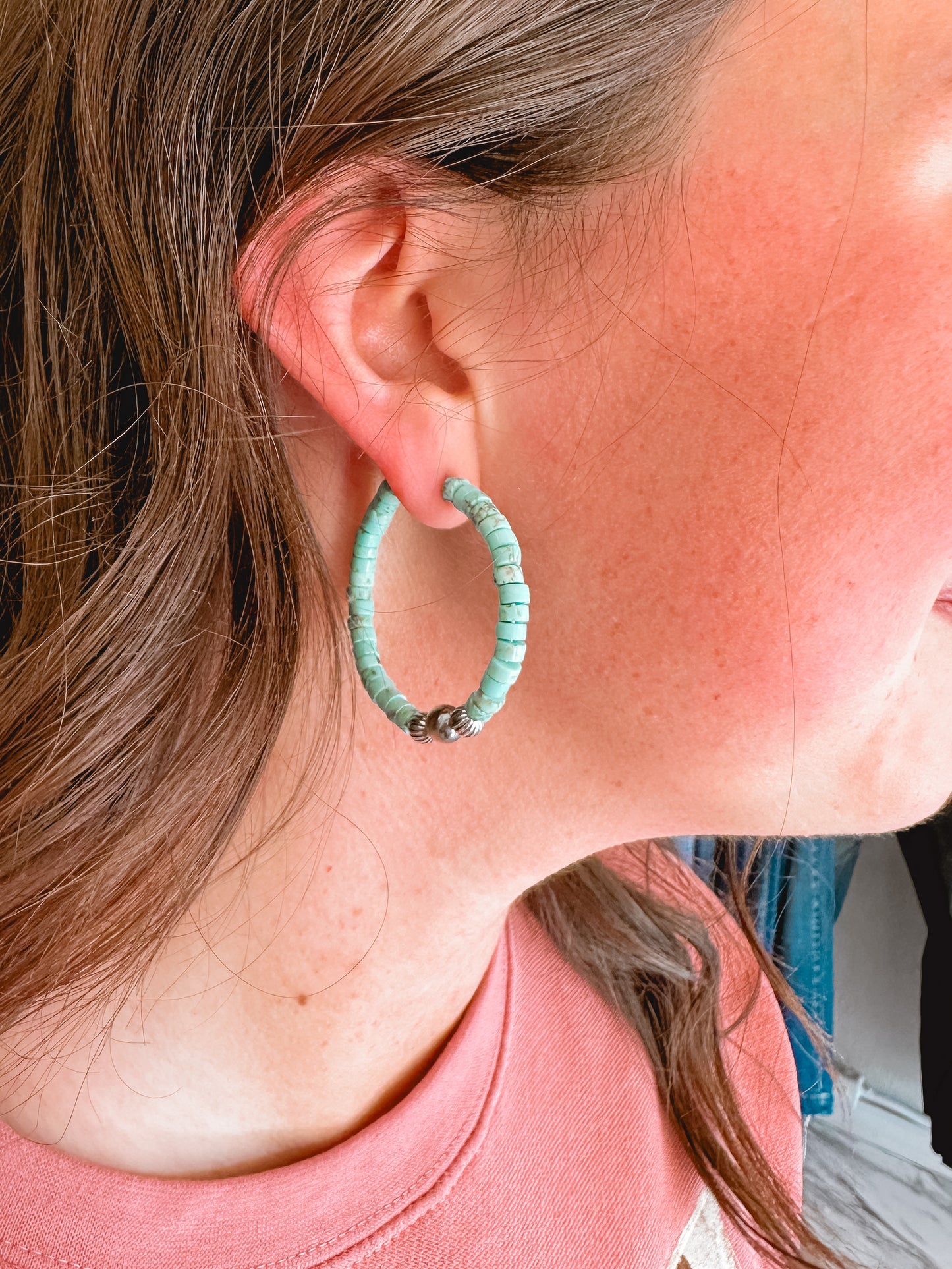 Dolly Turquoise Howlite & Navajo Pearl Sterling Silver Hoop Earrings