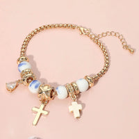 Cross Teardrop Stone Charm Bracelet