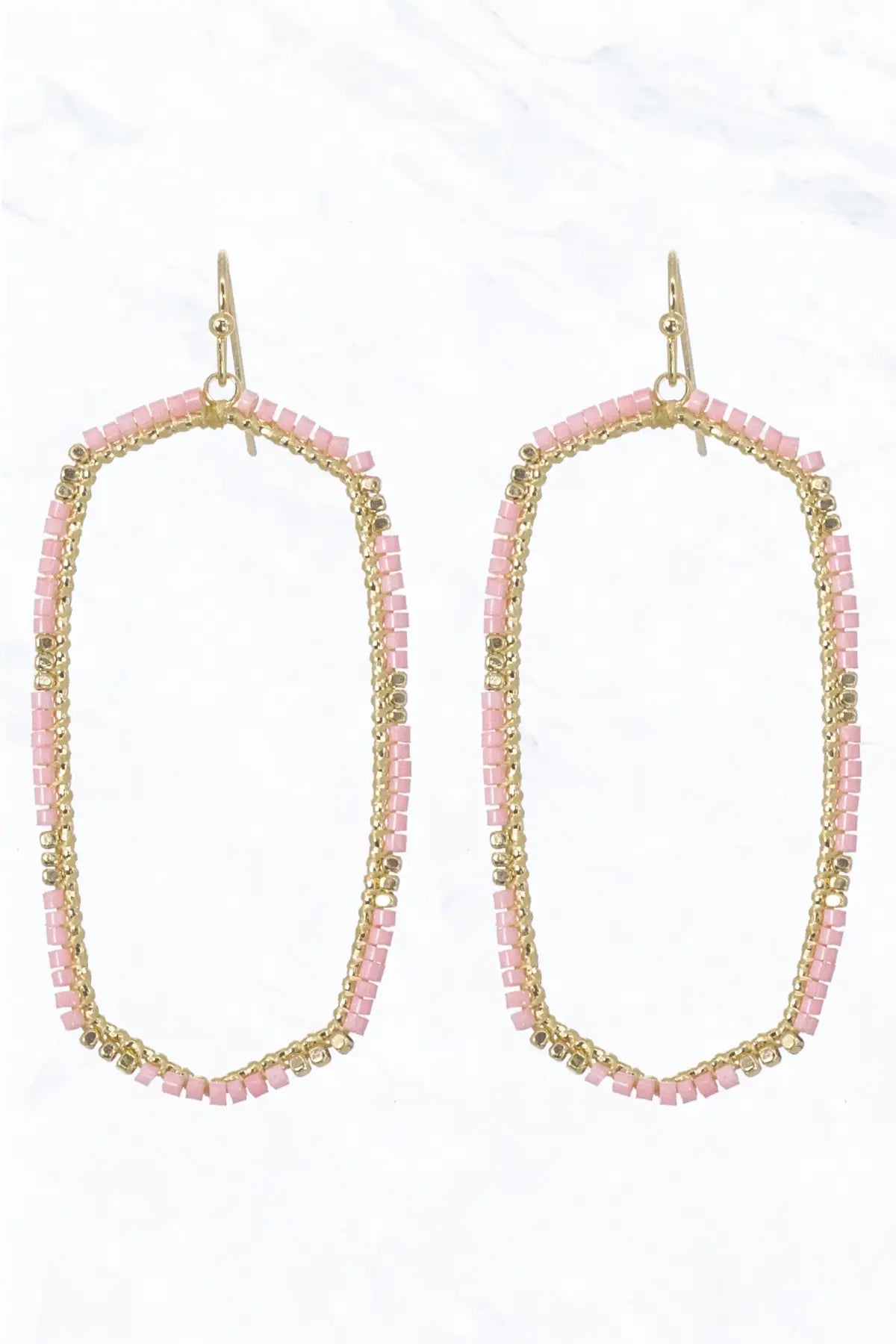 Hexagon Shape Wire with Seed Bead Earrings
