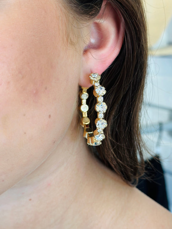 Crystal Stud Hoop Earrings | Multiple Colors