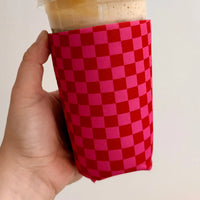Red & Pink Checkered Iced Coffee Sleeve