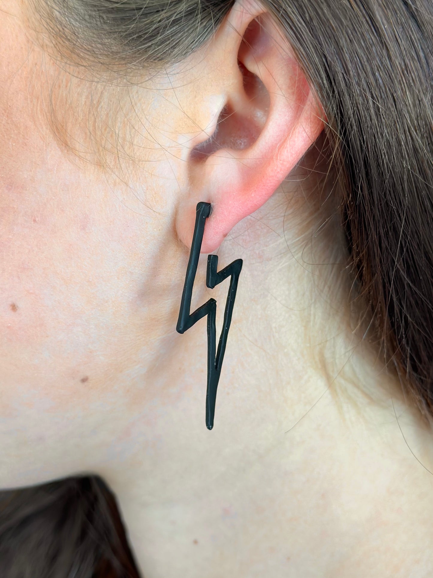 Hammered Black Lightning Bolt Earrings