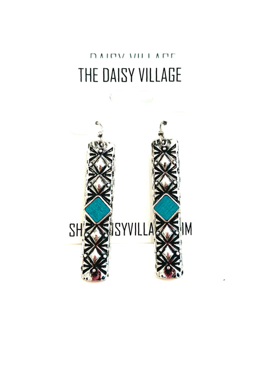 Turquoise Textured Bar Drop Earring