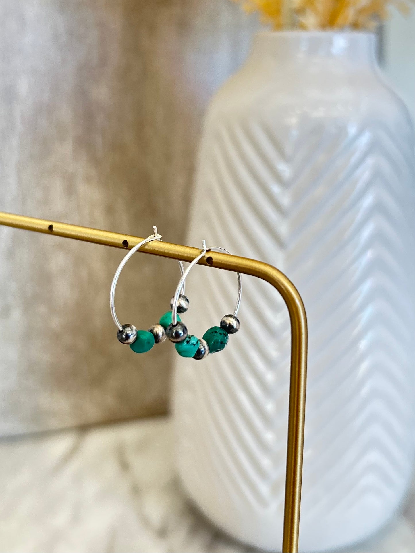 Daisy Kingman Turquoise & Navajo Pearl Sterling Silver Huggie Earrings