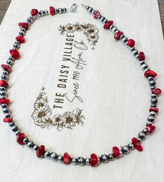 Red Coral Graduated Navajo Pearl Necklace