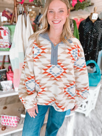 Sunset Weekend Aztec Half Zip Fleece Top