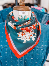 Navy Floral Bouquet Satin Square Scarf