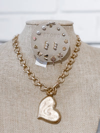 Statement Heart Textured Charm Water Resistant Necklace